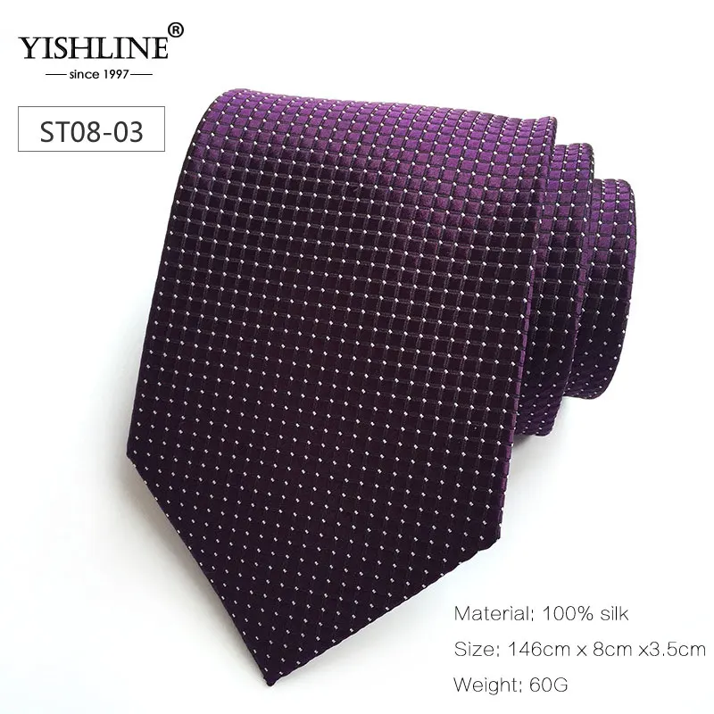 ST08-3 YISHLINE, новинка, 8 см, мужской галстук, шелковые галстуки, в клетку, в горошек, классические мужские свадебные галстуки, мужской галстук для жениха, галстук со стрелкой, Осень-зима, 8 стилей - Цвет: ST08-3