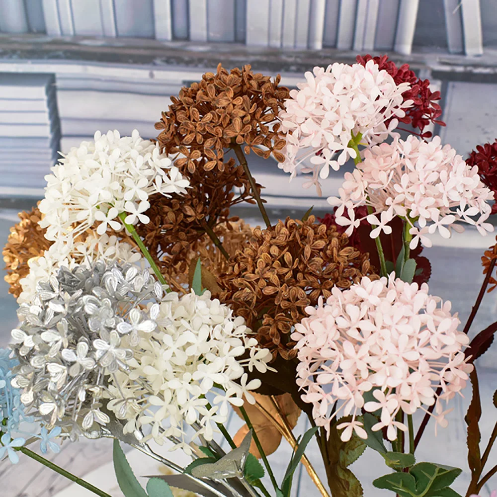 Искусственный цветок 3 головки гортензии дерево пластик снежок Одуванчик