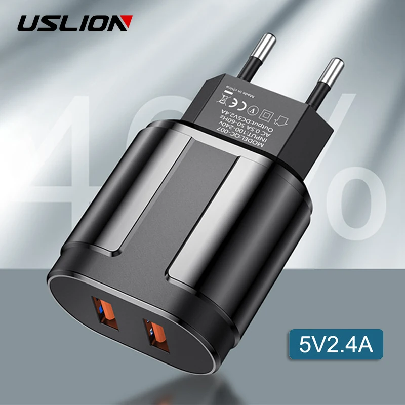 Сетевое зарядное устройство USLION с двумя USB портами 5 В 2 4 А быстрая зарядка