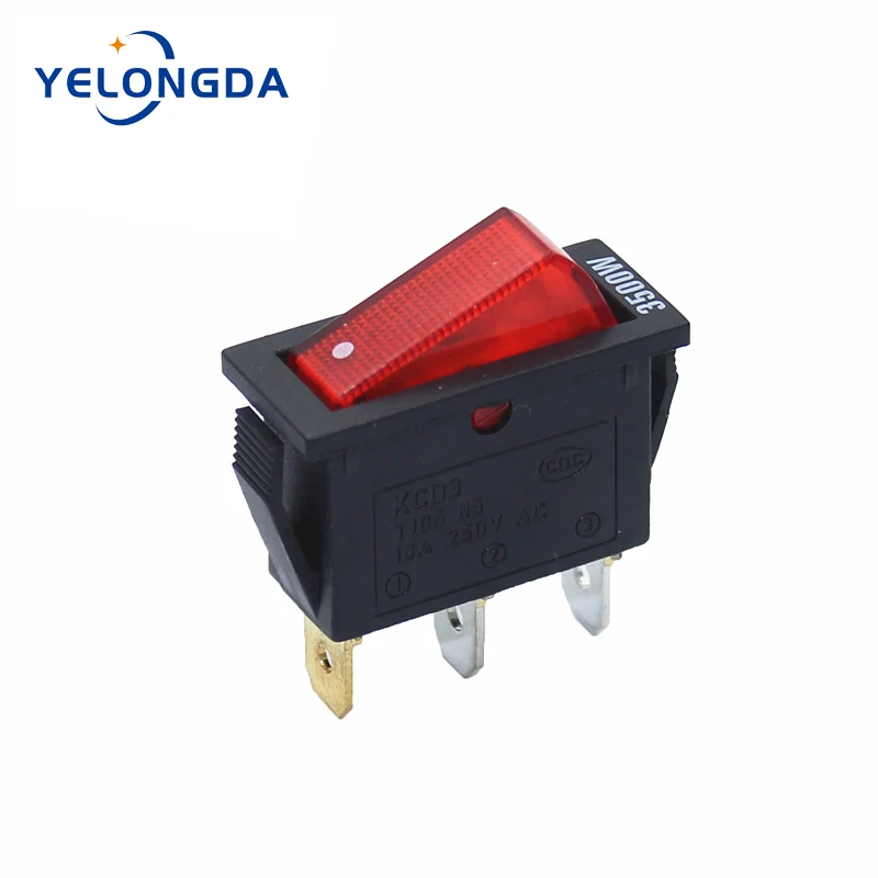 

100PCS/Lot KCD3 16A 2Pin ON-OFF Dot Illuminated SPST Snap-In Rocker Switch Single Pole 2 Position With 12/220 Volt LED