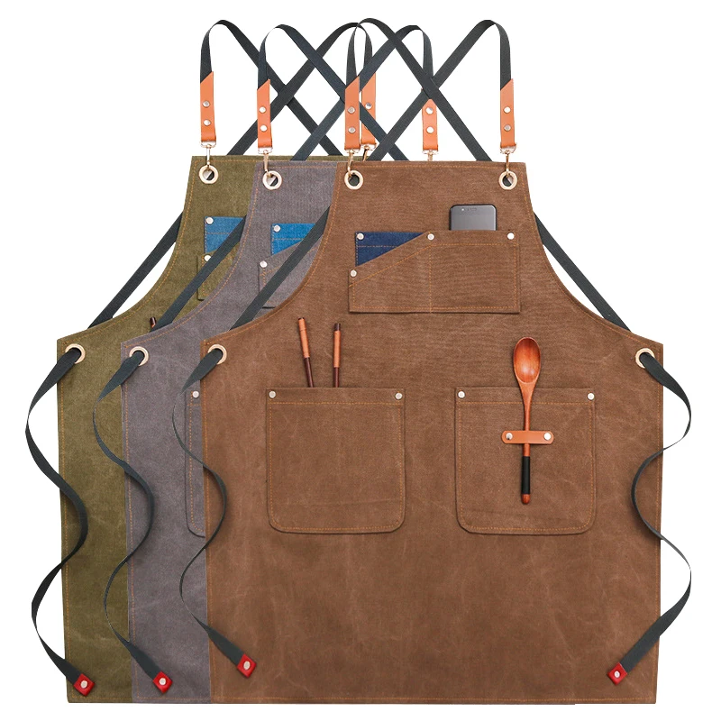 

Solid Denim House Cleaning Canvas Hairdresser Apron Cooking Baking Pocket Pinafore Cafe Master Apron For Kitchen Accessories