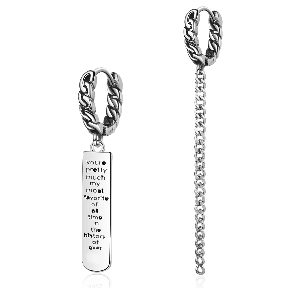 

YH-ZL Vintage 925 Sterling Silver Alphabet Square Long Chain Asymmetric Hoop Earrings For Women oorbellen