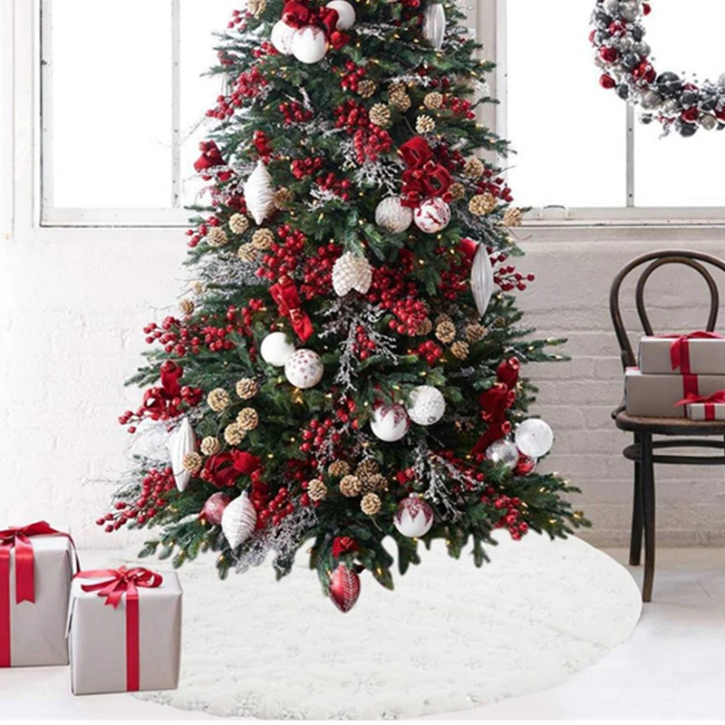 

Snowflake 140CM White Plush Christmas Tree Skirt Aprons Christmas Tree Carpet Christmas Decorations for Home New Year Xmas Decor