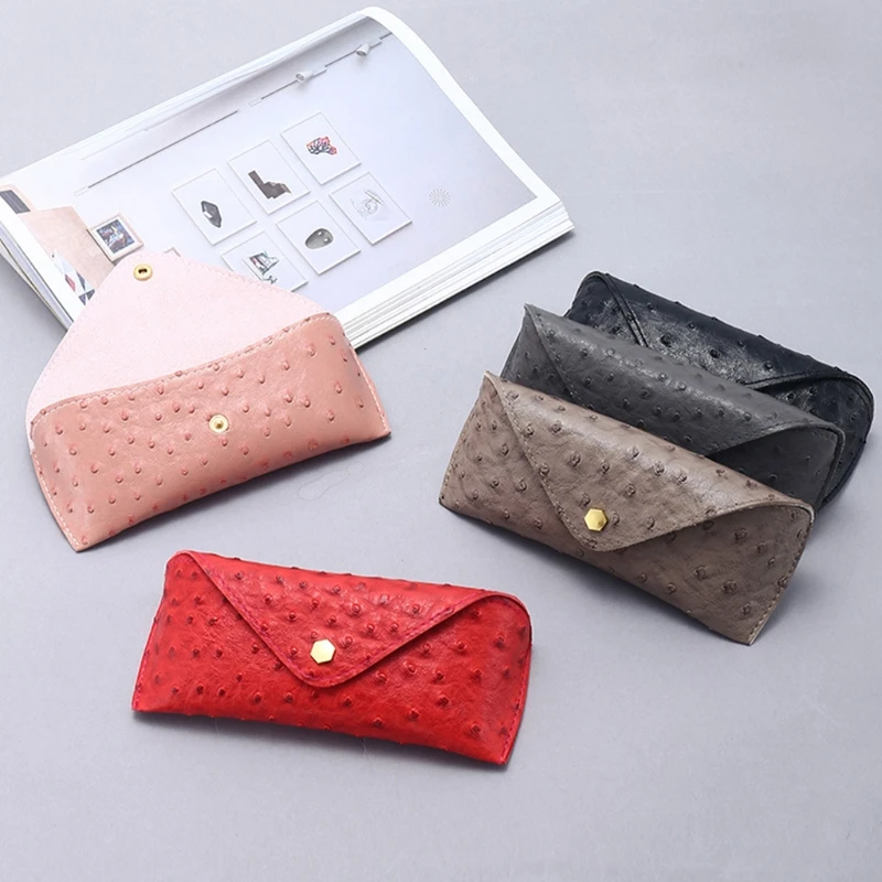 

Leather Glasses Case Lightweight with Button Frame Eyeglasses Ostrich Pattern Villus Sunglass Hard Shell Capacity