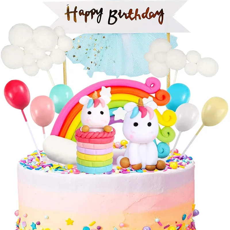 

Unicorn Cake Topper Kit Cloud Rainbow Balloon Happy Birthday Banner Cake Decoration Pack of 12 For Boys Girls Kids Birthday