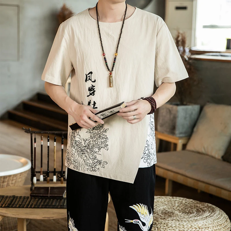 Японская футболка для мужчин повседневное кимоно в стиле Харадзюку модная