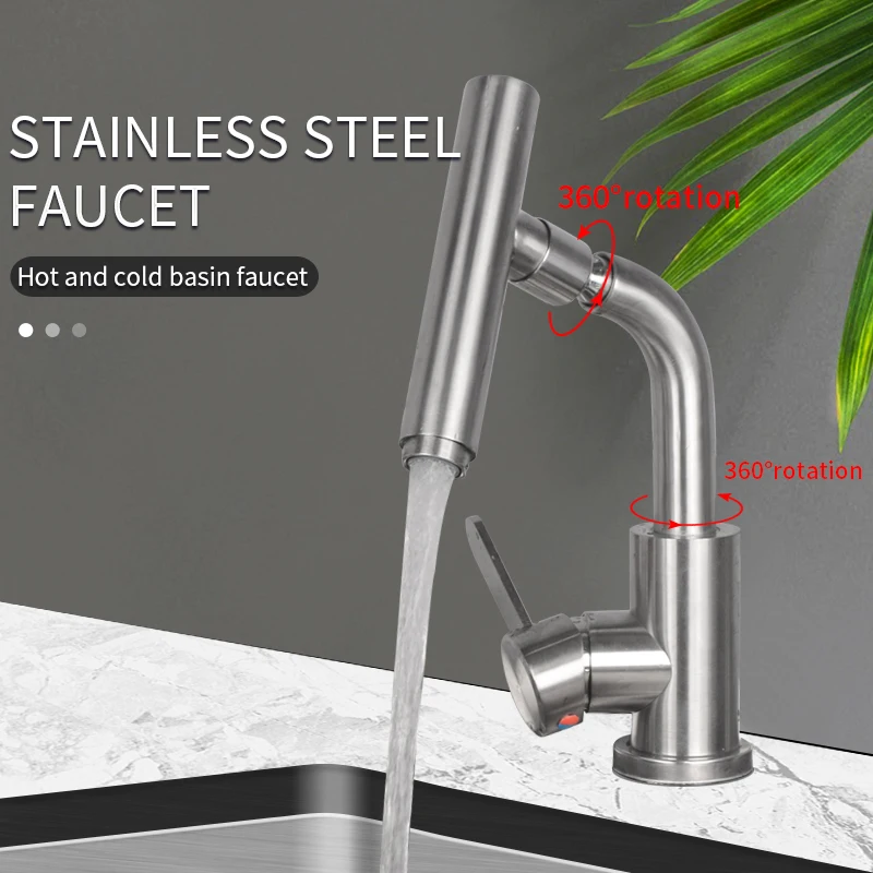 

304 Stainless Steel Basin Universal Swivel Faucet Household Bathroom Sink Basin Hot And Cold Faucet Switch