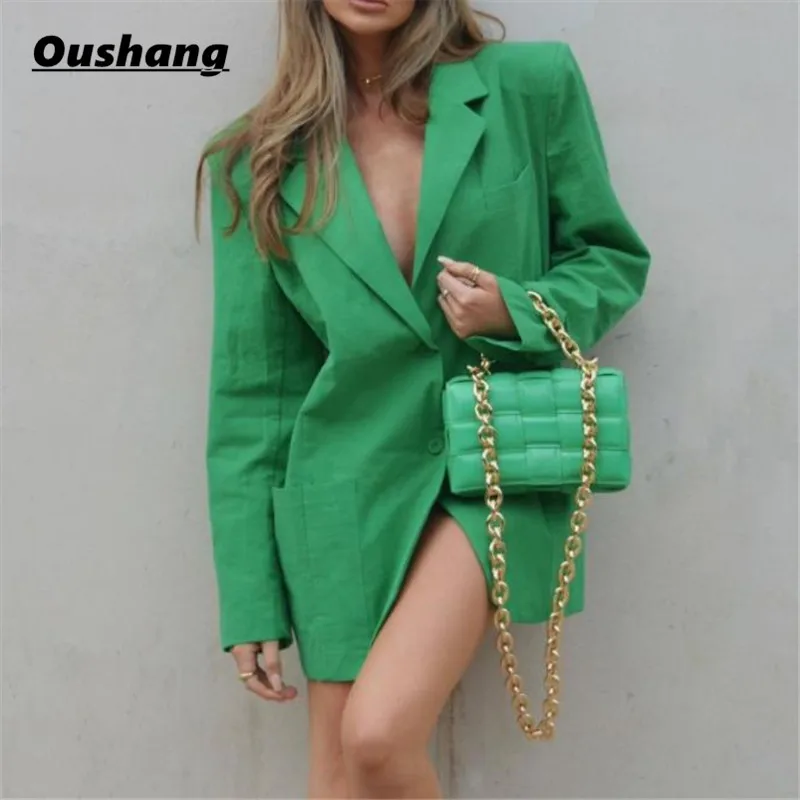 

Женский Повседневный блейзер с длинным рукавом, зеленый элегантный винтажный пиджак большого размера, уличная одежда, Y2K, весна 2021