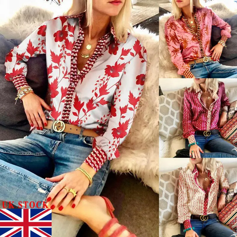 Женская новая модная Повседневная Блузка рубашка с цветочным принтом и