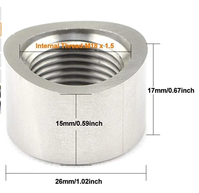 

Oxygen Sensor Stainless Steels Bung Plug Nut Stepped Mounting Cap Kit Plug Nut Plug Wideband Nut Fitting Weld Bungs M18X1.5