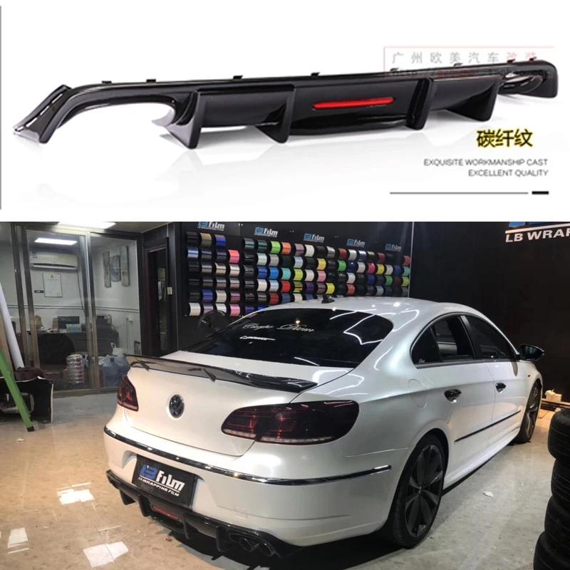 Углеродное волокно ABS задняя губа с светодиодный подсветкой для Volkswagen Passat CC VW CC спойлер 2009- плавники Акула Стиль диффузор бампер Guar