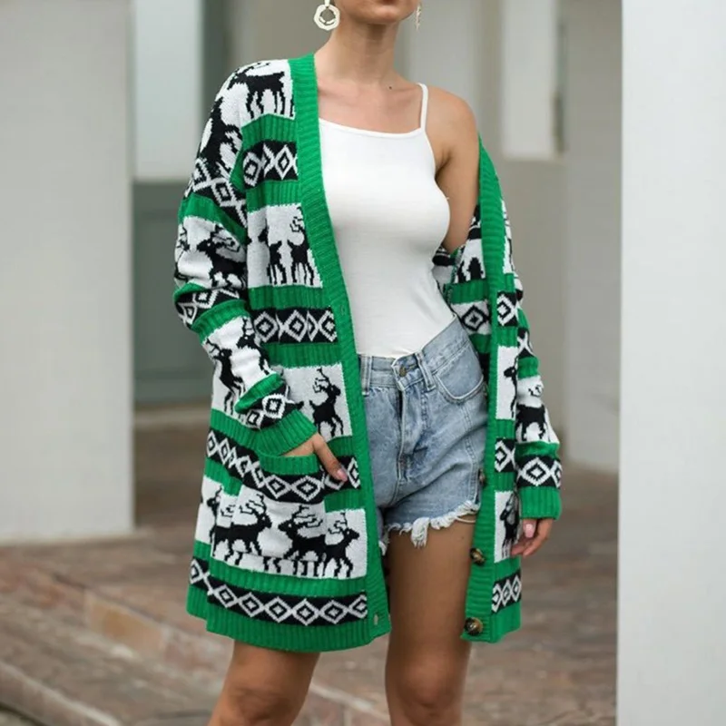 Женский Рождественский вязаный кардиган AECU с длинным рукавом свитер