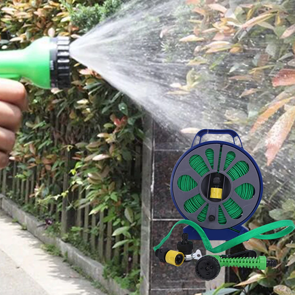 

15 M High Pressure Turntable Outdoor Car Wash Cleaning Hose Garden Flexible Flat Watering Slim With Handle Spray Nozzle