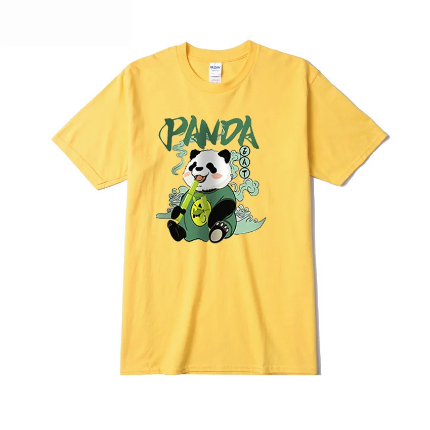 

2021 New Cotton Men T-Shirt Women Cloth Catoon Panda Eat Bamboos Print Short Sleeve Tops Casual Unisex Streetwear in Hotsale