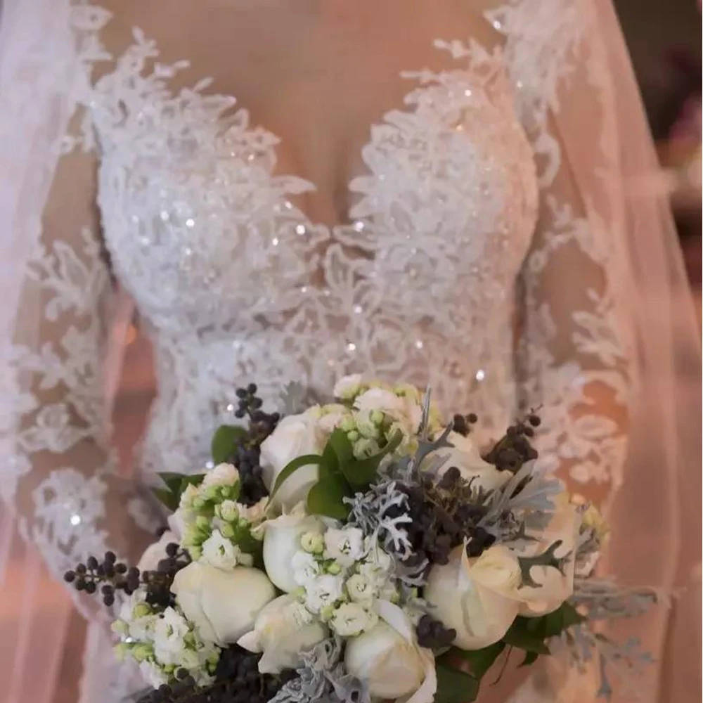 

Vestidos de Noiva Luxury Pearls Lace Mermaid Wedding Dress 2021 Custom Made Plus Size Bridal Gowns Long Sleeve Robe de mariage