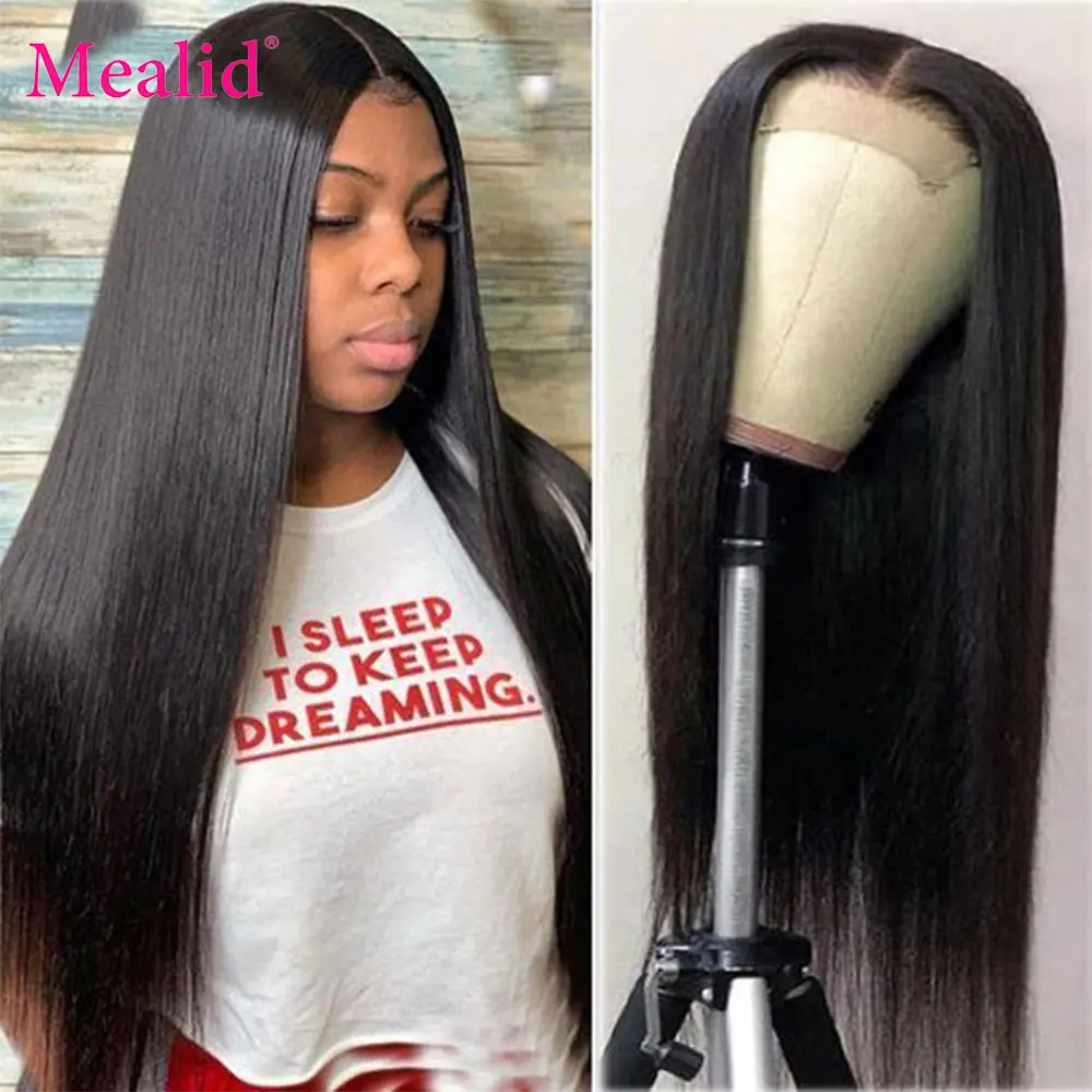 

Mealid HD Transparent Lace Front Human Hair Wigs Pre Plucked 180% Density 13X4 Remy Peruvian Straight Lace Wig for Women