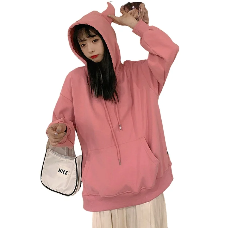 

2021 High Quality oversized Sweatshirt women's clothes Hoodies Harajuku Warm Pullover Coat Drawstring Pink Womens tops