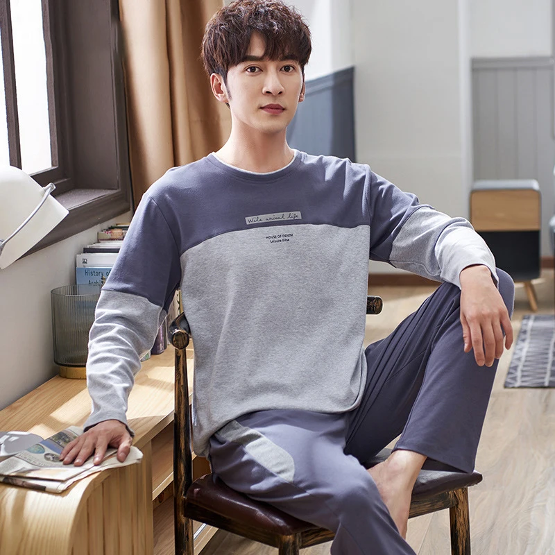 Зимние хлопковые пижамы для мужчин с принтом букв пижама homme повседневные