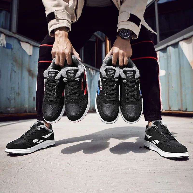 

Explosive Style Men's And Women's Jogging Shoes Winter Warm Plush Casual Shoes Couple Sports Shoes Black Red Gym Sports Shoes