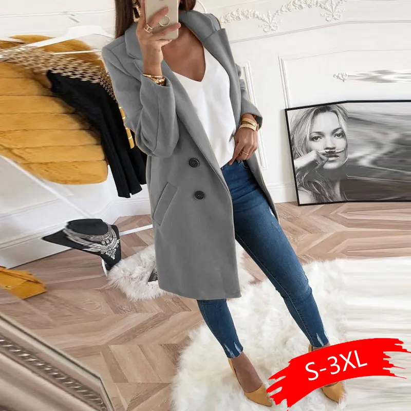 Женские шерстяные пальто больших размеров XXXL 2020 осенне зимняя повседневная