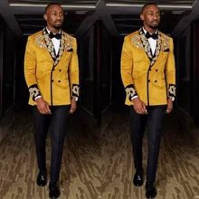 Trajes de terciopelo de 2 piezas para hombre, trajes con apliques dorados para hombres, hechos a medida formales trajes de boda, trajes de Gtoomsmen, Blazer de graduación + pantalón (2)
