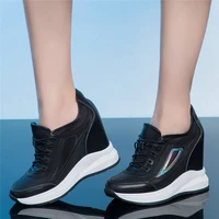 2021 fashion sneakers women genuine leather wedges high heel ankle boots female lace up breathable mesh pumps shoes casual shoes