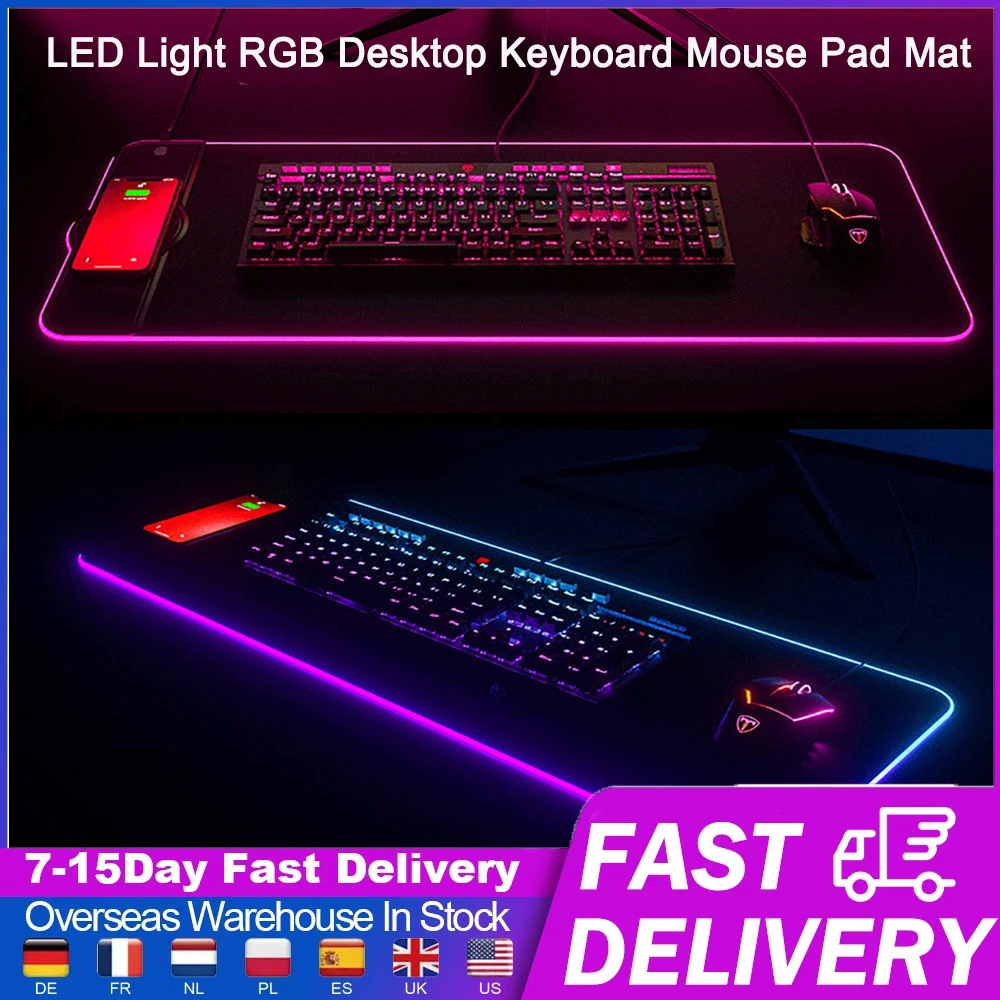 

LED Light RGB Desktop Keyboard Mouse Pad Mat With 15W/10W/7.5W/5W Wireless Charger For Qi Standard Cell Phone Luminous Mouse Pad