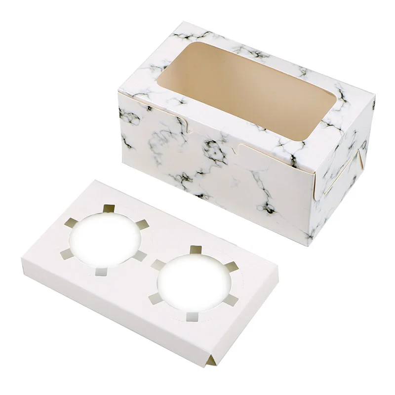 

10pcs Cupcake Box with Transparent Viewing Window Marbling Kraft Paper Package with 6 Holes Cake Tray for Baking JA55