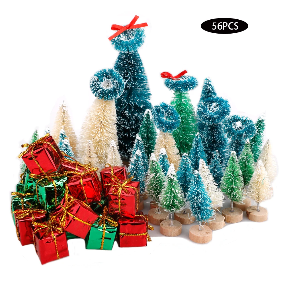 22Pcs Mini Pine Trees Set Sisal Snow Plastic Winter Decoration Tabletop Crafting Party Supplies Desktop Decor | Дом и сад