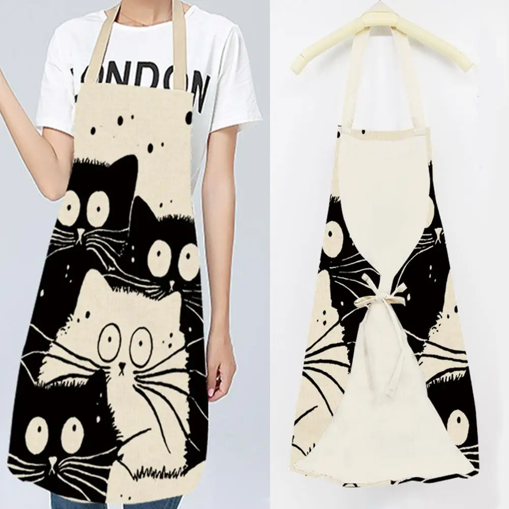 Домашний фартук с мультяшным рисунком кошки милый из хлопка и льна креативные