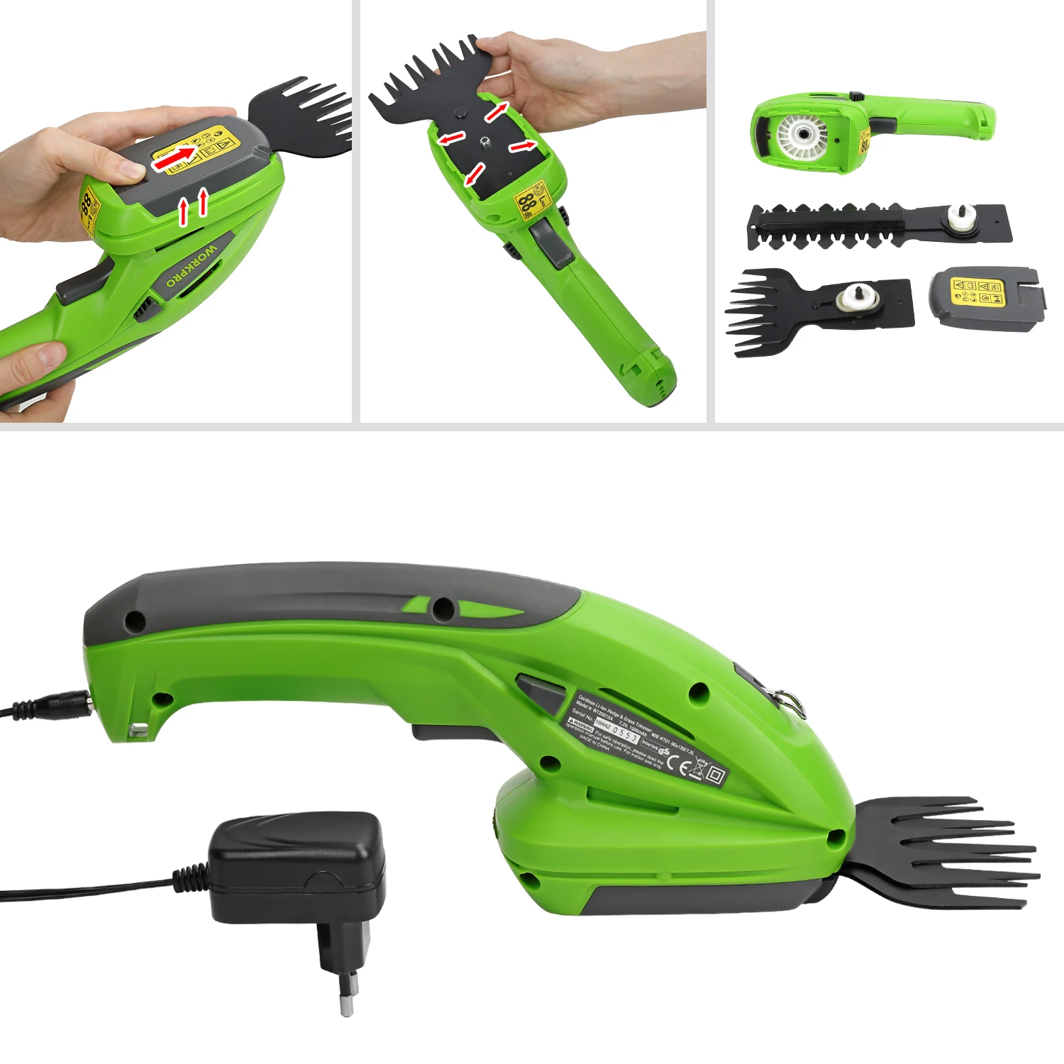 WORKPRO 3.6-7.2V Electric Trimmer 2 in 1 Lithium-ion Cordless Garden Tools Hedge Rechargeable Trimmers for Grass