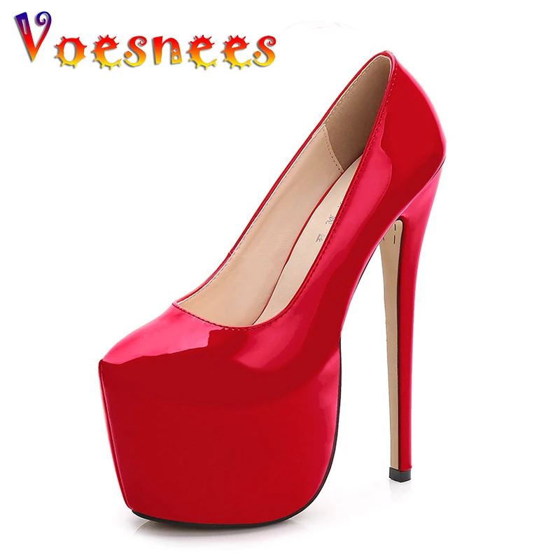 

Женские туфли-лодочки Voesnees, пикантные туфли-лодочки с круглым носком, на платформе и очень высоком каблуке 18 см, черные, красные, весна-осень