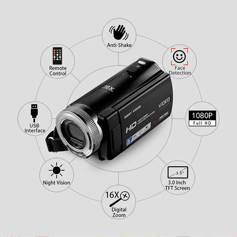 

Video Camera Camcorder full hd Ordro DV-V12 1080p Infrared Night Vision Camera with 16gb SD Memory Card