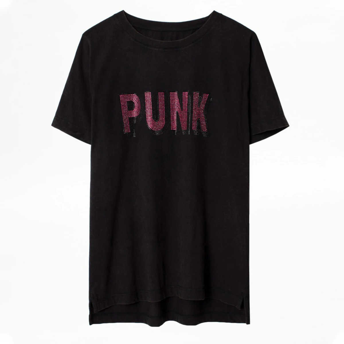 

Beading Punk Black Tee Shirts Woman Summer Short Sleeve O Neck Cotton Cozy T-Shirt Casual Vintage Classic Streetwear Tshirt Tops