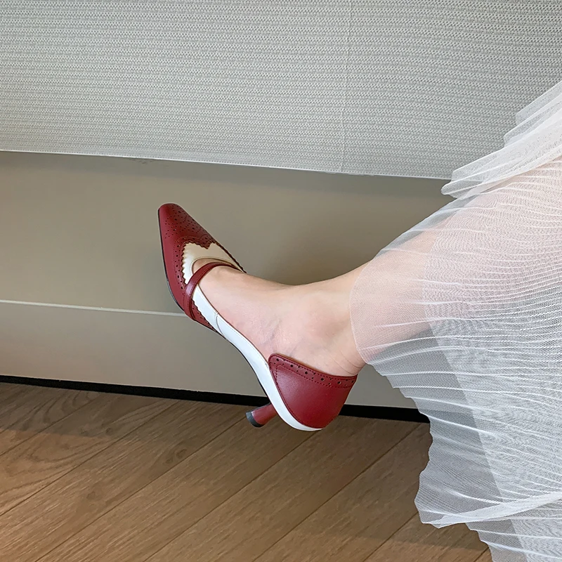 

2021 Summer New Women's Shoes High-quality First Layer Cowhide Fabric 5.5 Cm High Heels Color Matching Comfortable Fashion Shoes