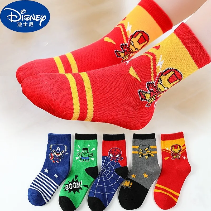 

Disney 5Pairs Marvel Spiderman children's socks Anime cotton winter boys baby sports socks Hulk Capitan America cotton sock