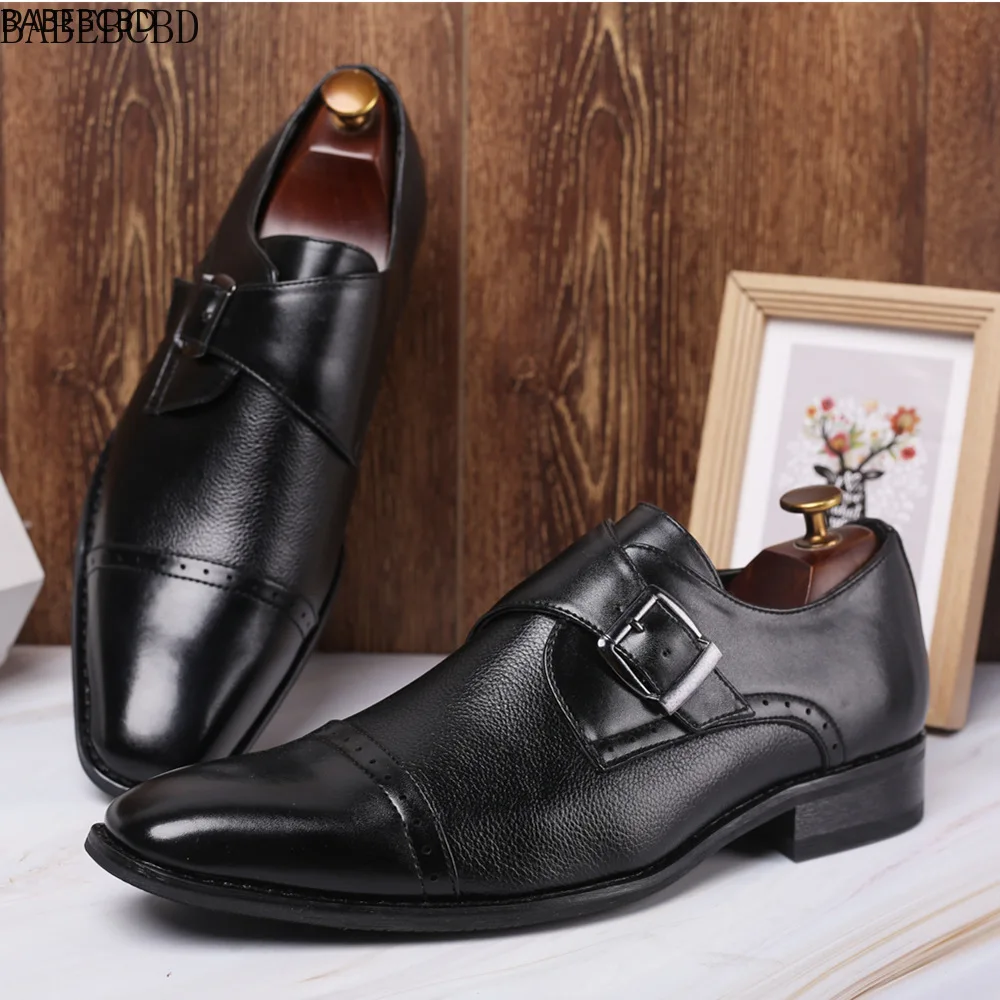 

2019 One pair of men's leather shoes business leather shoes buckle three joint men's leather shoes eu38-48