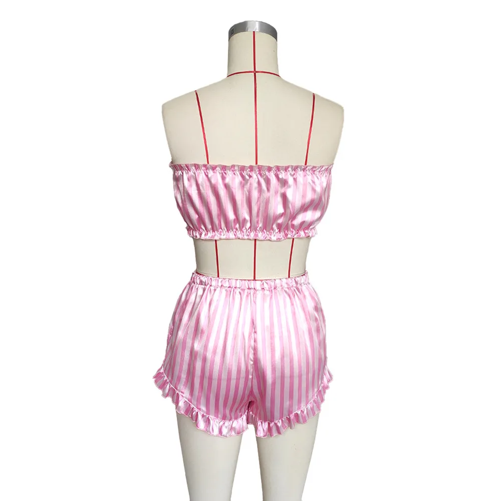 Женский пижамный комплект из 2 предметов розовый топ без рукавов шорты атласный