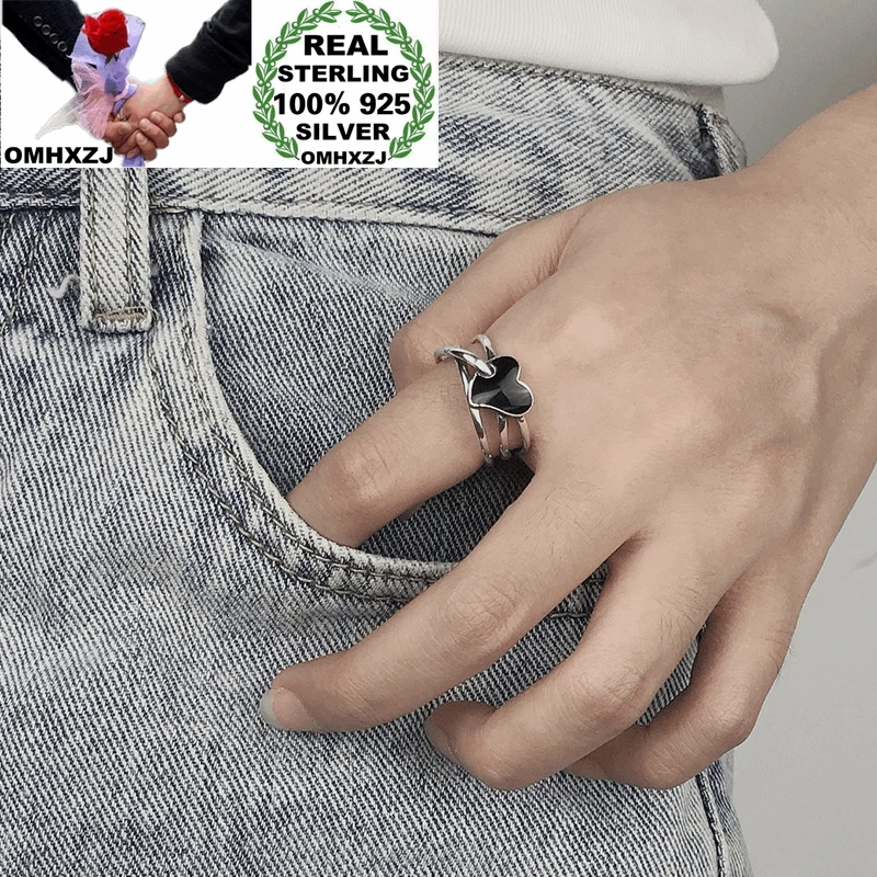 

OMHXZJ Wholesale HC87 European Fashion Hot Fine Woman Girl Birthday Party Gift Vintage Heart 100% 925 Sterling Silver Open Ring