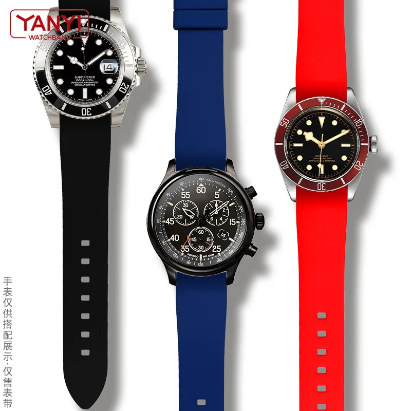 Curved end Rubber watchband 18mm 19mm 20mm 21mm 22mm 24mm watch strap for omega seiko rolex tissot Tudor watch band bracelet