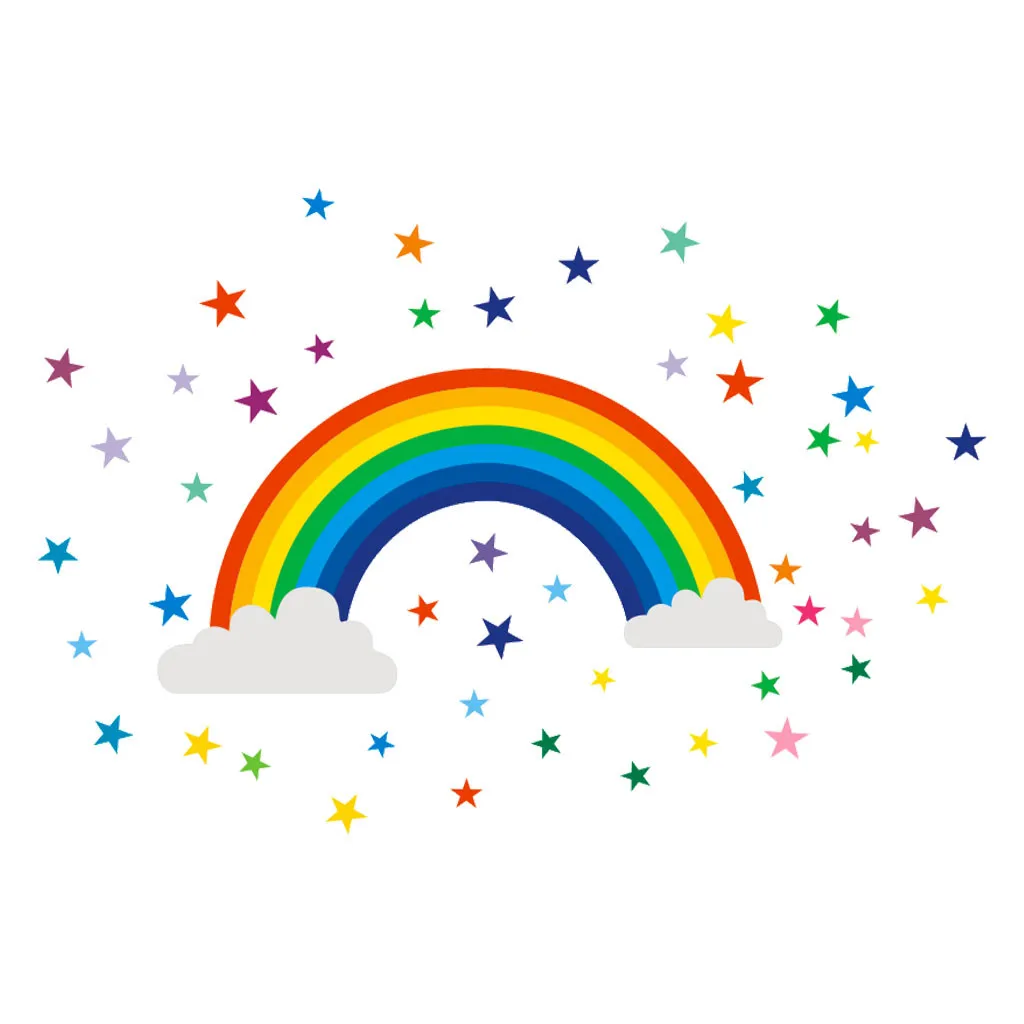 

Cartoon Rainbow Stars Wall Sticker For Kids Bedroom Living Room Decorations Wallpaper Color Mural Child Nursery Stickers #763