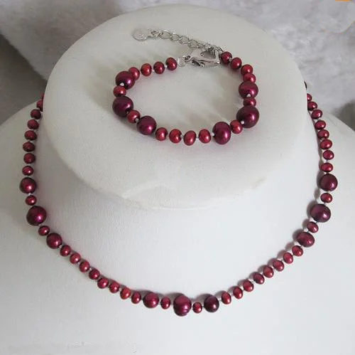 

Ожерелье и браслет из натурального жемчуга ручной работы, новые уникальные жемчужные украшения AA 3-7 мм, красный пресноводный жемчуг, ювелир...