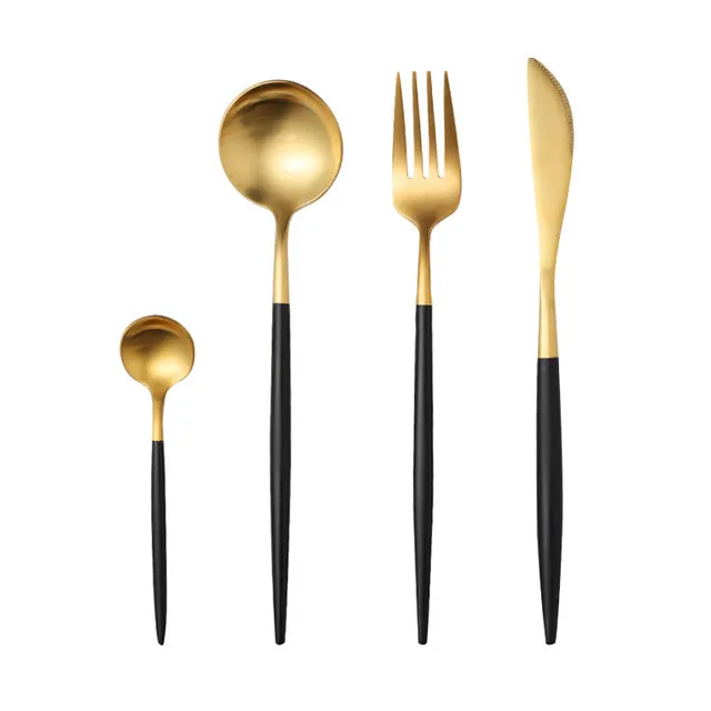 Black Gold 4PCS Столовый набор, столовые приборы, ножи, вилки, ложки, посуда Wester, кухонная посуда, нержавеющая сталь, для дома, вечерние, свадебные украшения, набор посуды - Цвет: Black Gold 4PCS