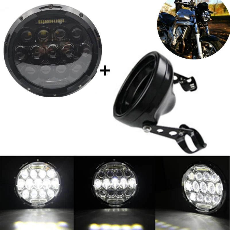 

Chrome 7 Inch 60W DOT SA E E9 Motorcycle 883 Headlamp with angle eye Led Halo Headlight 7inch housing bucket trim ring Black.