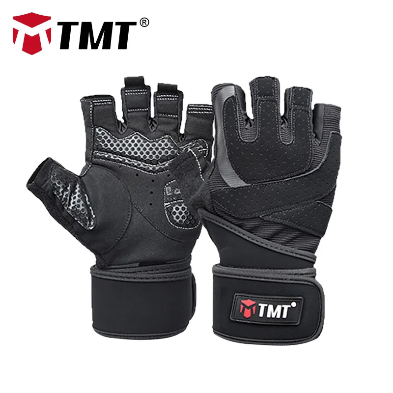 TMT перчатки для тренажерного зала противоскользящие с браслетом спортивные