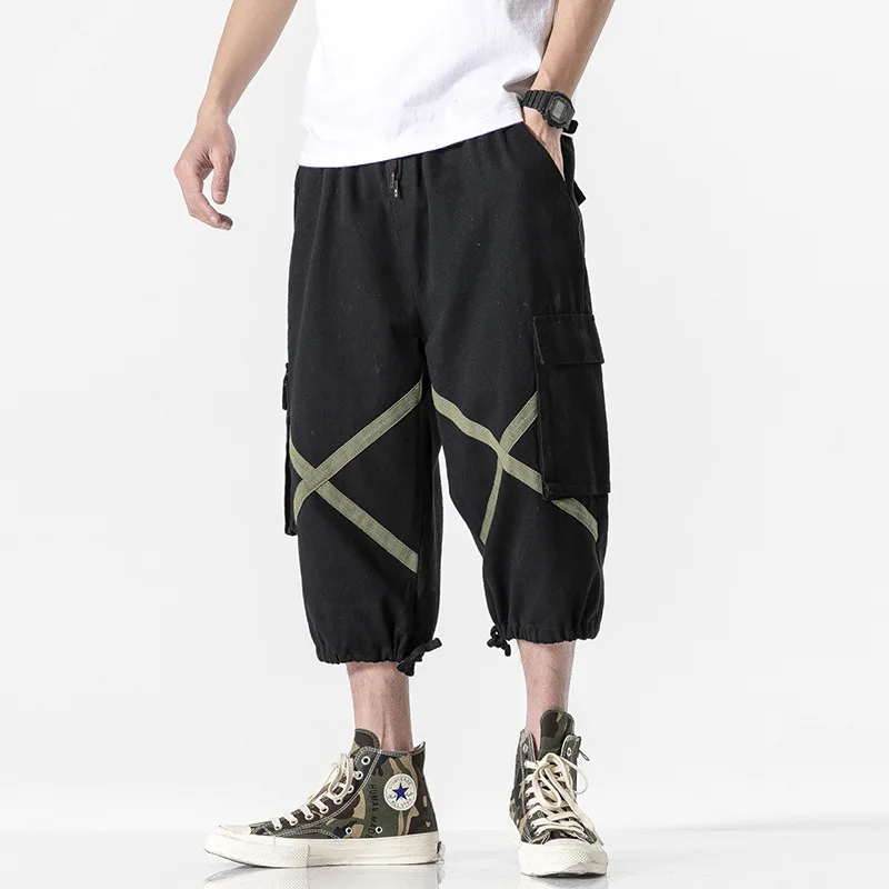 

2021 Summer New Men's Large Size Japanese Men Tracksuit Pants Webbing Harlan Casual Pants Retro Cropped Pants Trendy Shorts