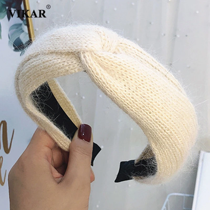 

New Warm Wool Knitted Headband Women Winter Cross Knotted Handmade Hairband Girls Fashion Solid Turban Elegant Hair Accessories