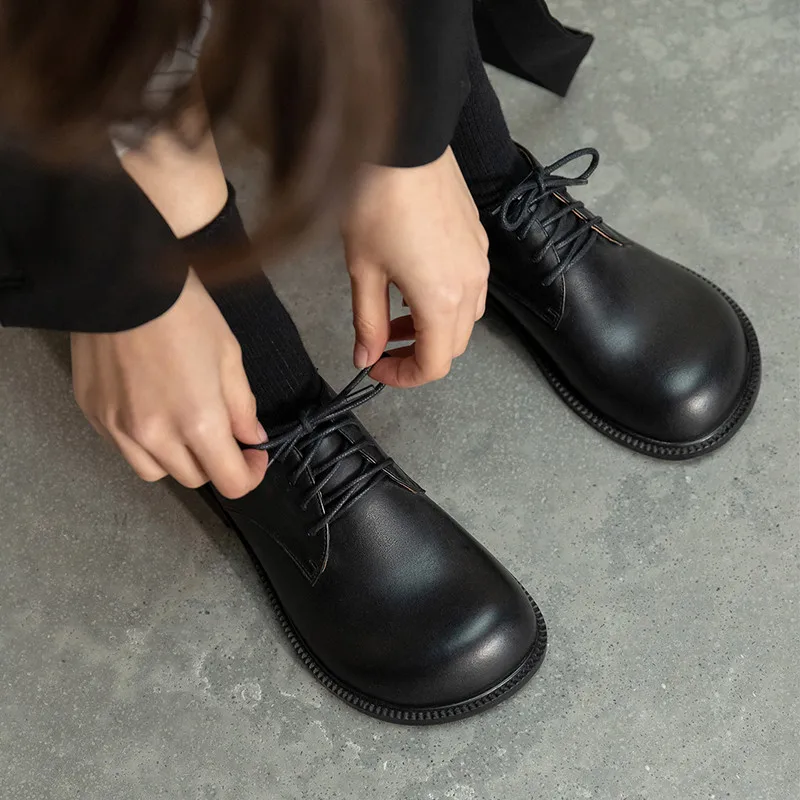 

Asumer Top Quality Genuine Leather Flat Shoes Women Single Shoes Round Toe Lace Up Spring Summer Vintage Casual Shoes Woman