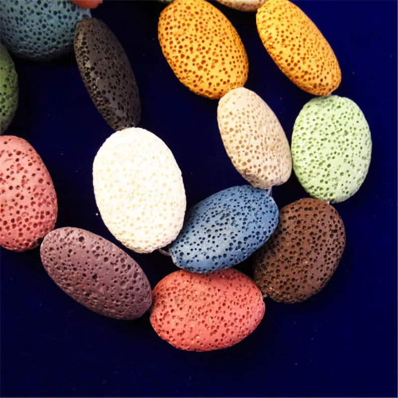 

(Free Shipping) 1 Strand 52g Multicolor Volcano Lava Oval 28x20x8mm Loose Beads 15.5 " SK60307