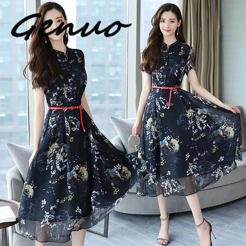 

Женский Шифоновый Сарафан в стиле бохо, элегантное винтажное платье-миди с цветочным принтом, длинное праздничное платье, лето 2019